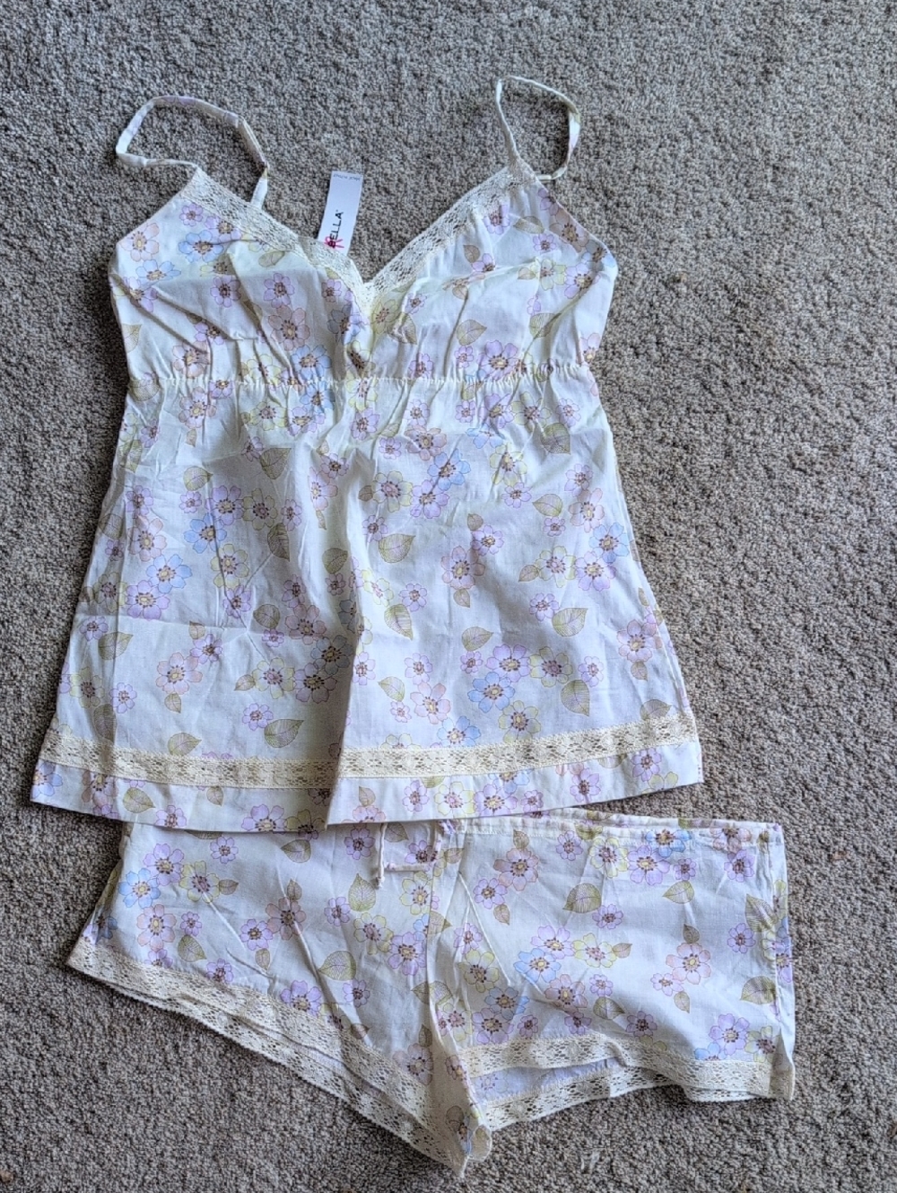 Cosabella Cream Floral Lace-Trim Camisole & Shorts Pajama Set